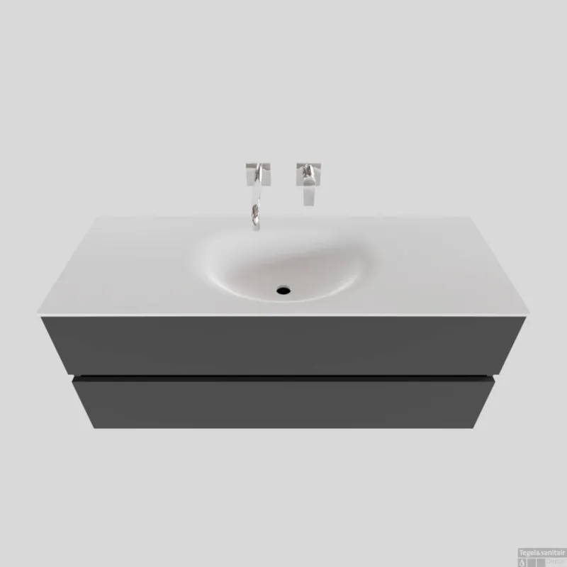 Badkamermeubel Solid Surface BWS Stockholm 120x46 cm Midden Mat Antraciet (zonder kraangat) Weekendaanbieding