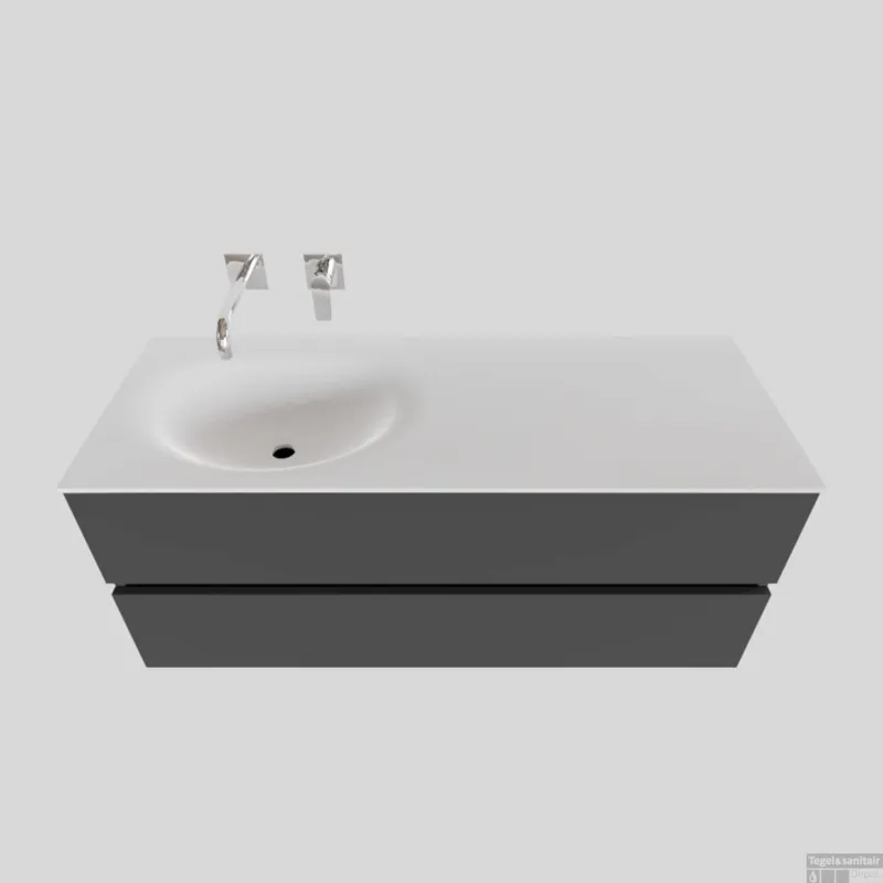 Badkamermeubel Solid Surface BWS Stockholm 120x46 cm Links Mat Antraciet (zonder kraangat) Betrouwbaar