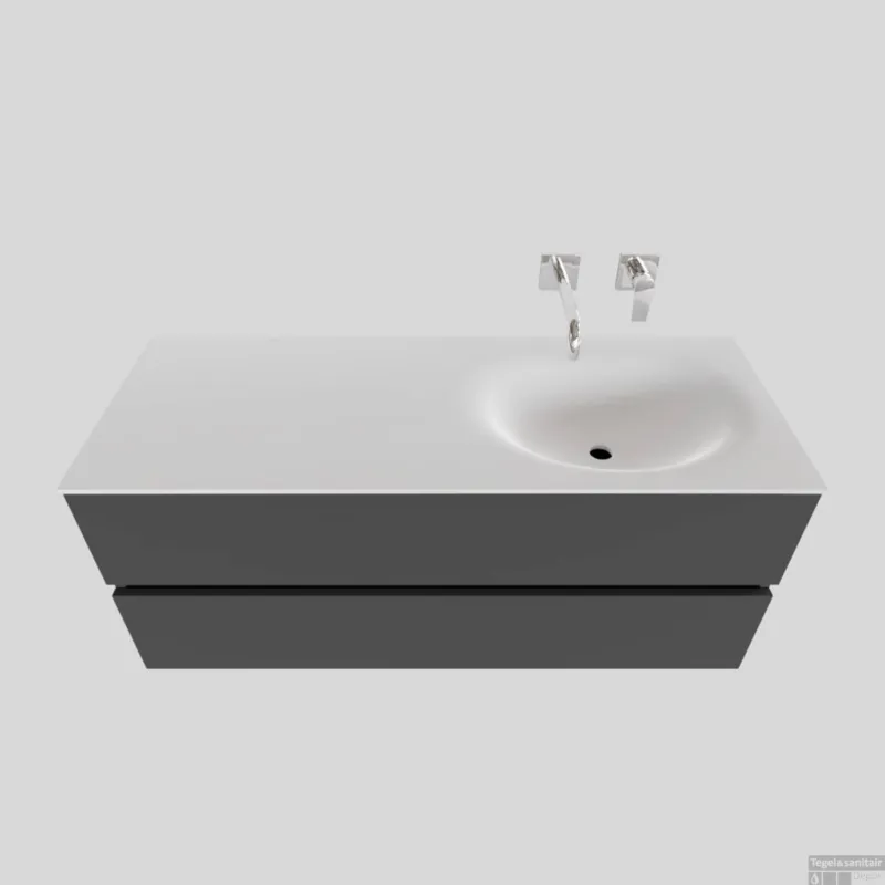 Laatste Versie Badkamermeubel Solid Surface BWS Stockholm 120x46 cm Rechts Mat Antraciet (zonder kraangat)