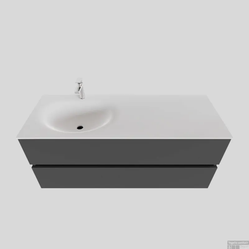 Badkamermeubel Solid Surface BWS Stockholm 120x46 cm Links Mat Antraciet (met 1 kraangat) Direct Verzonden