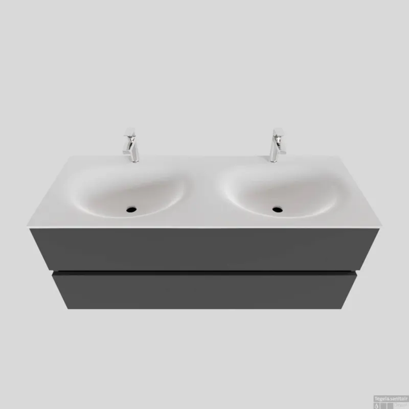 Beste Prijs Badkamermeubel Solid Surface BWS Stockholm 120x46 cm Dubbel Mat Antraciet (met 2 kraangaten)
