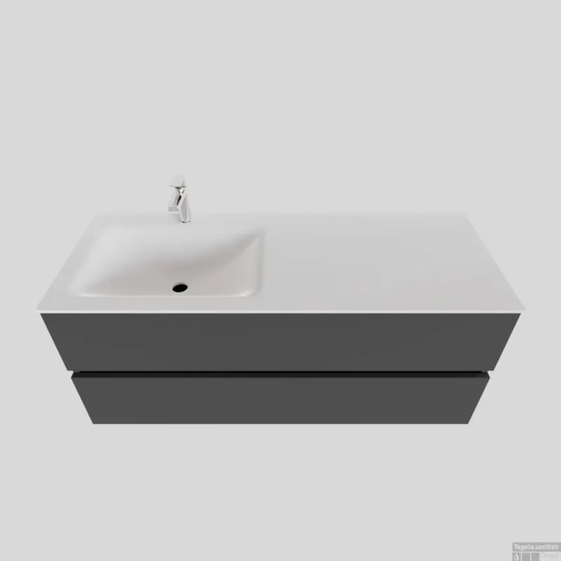 Badkamermeubel Solid Surface BWS Oslo 120x46 cm Links Mat Antraciet (met 1 kraangat) Hoge Kwaliteit
