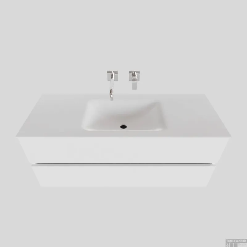 Badkamermeubel Solid Surface BWS Oslo 120x46 cm Midden Mat Wit (zonder kraangaten) Nu Kopen