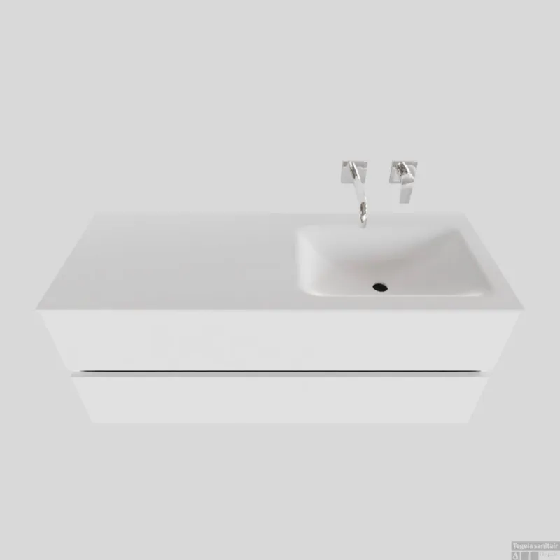 Badkamermeubel Solid Surface BWS Oslo 120x46 cm Rechts Mat Wit (zonder kraangaten) Favoriet