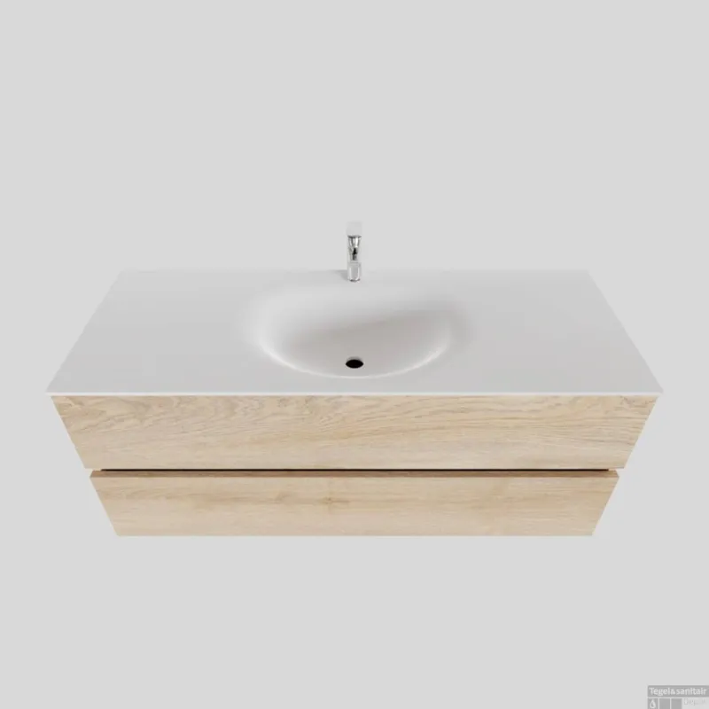 Badkamermeubel Solid Surface BWS Stockholm 120x46 cm Midden Wood Washed Oak (met 1 kraangat) Hete Deal