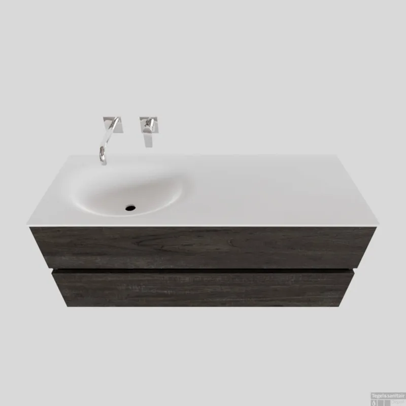 Beste Prijs Badkamermeubel Solid Surface BWS Stockholm 120x46 cm Links Wood Dark Brown (0 kraangaten)