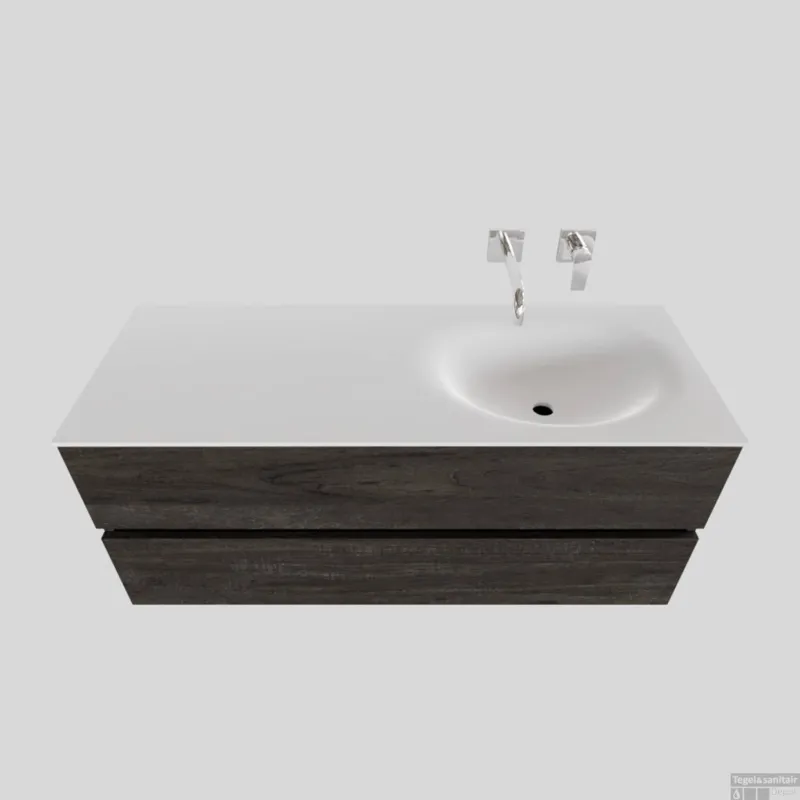 Lage Prijs Badkamermeubel Solid Surface BWS Stockholm 120x46 cm Rechts Wood Dark Brown (0 kraangaten)