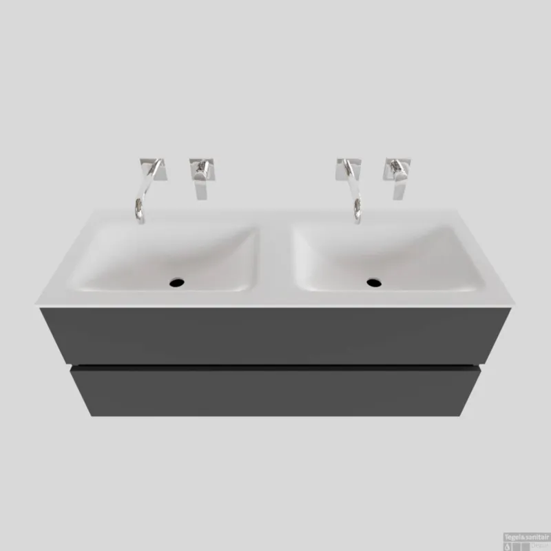 Badkamermeubel Solid Surface BWS Oslo 120x46 cm Dubbel Mat Antraciet (0 kraangaten) Premium