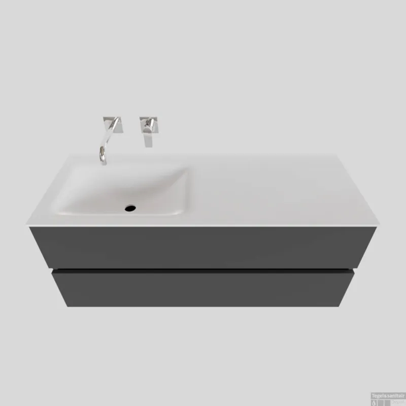 Badkamermeubel Solid Surface BWS Oslo 120x46 cm Links Mat Antraciet (0 kraangaten) Nu Kopen