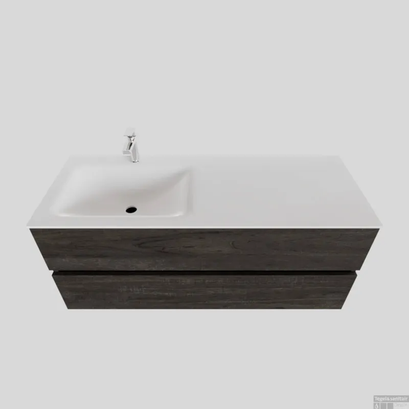 Badkamermeubel Solid Surface BWS Oslo 120x46 cm Links Wood Dark Brown (met 1 kraangat) Aanbieding