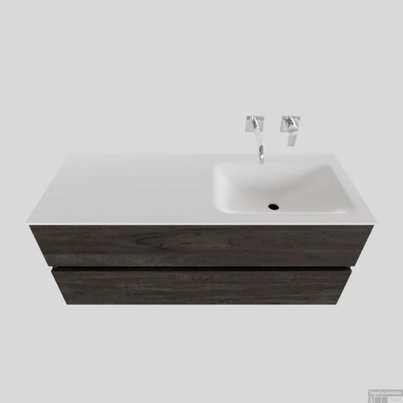 Badkamermeubel Solid Surface BWS Oslo 120x46 cm Rechts Wood Dark Brown (0 kraangaten) Alleen Vandaag