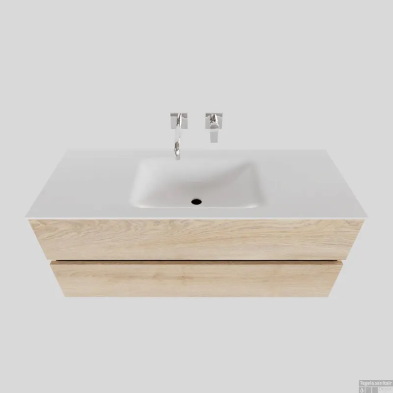 Badkamermeubel Solid Surface BWS Oslo 120x46 cm Midden Wood Washed Oak (0 kraangaten) Koop Vandaag