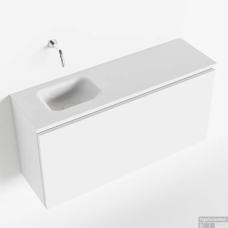 MONDIAZ OLAN 100cm toiletmeubel talc. LEX wastafel talc links geen kraangat Lage Kosten
