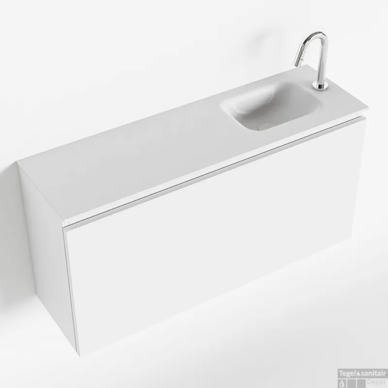 MONDIAZ OLAN 100cm toiletmeubel talc. LEX wastafel talc rechts 1 kraangat Actieprijs
