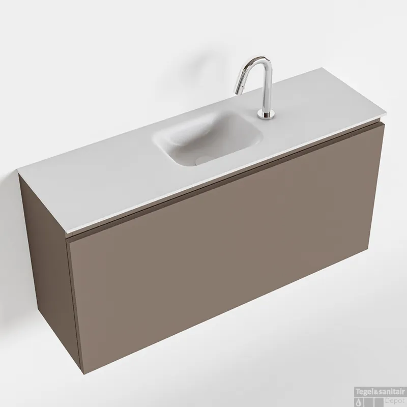 MONDIAZ OLAN 100cm toiletmeubel smoke. LEX wastafel talc midden 1 kraangat Seizoensaanbieding