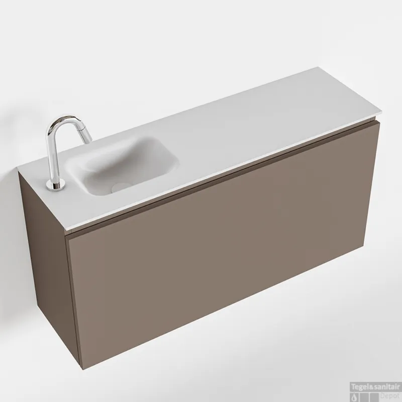 MONDIAZ OLAN 100cm toiletmeubel smoke. LEX wastafel talc links 1 kraangat Betrouwbaar