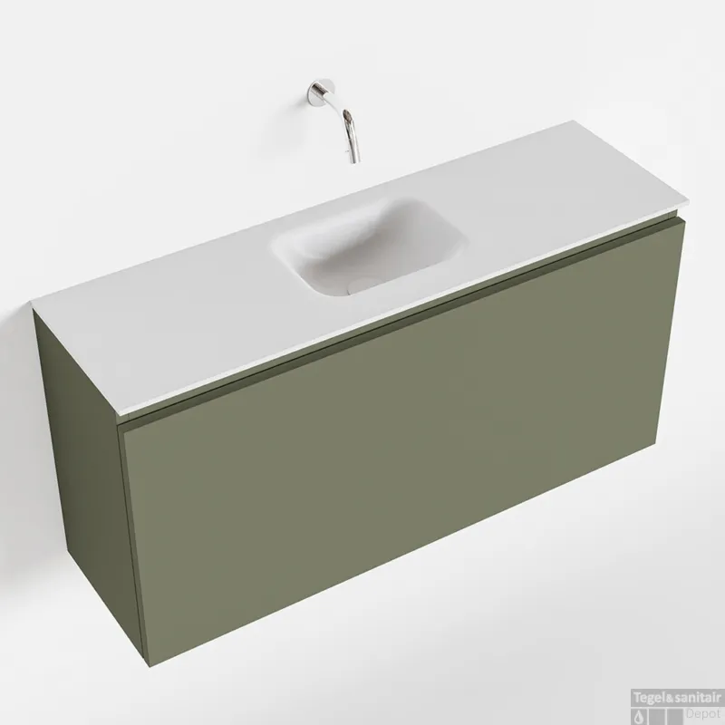 MONDIAZ OLAN 100cm toiletmeubel army. LEX wastafel talc midden geen kraangat Beperkte Voorraad