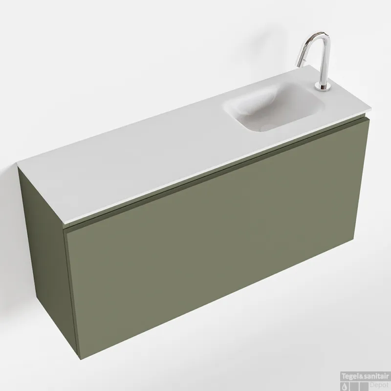 MONDIAZ OLAN 100cm toiletmeubel army. LEX wastafel talc rechts 1 kraangat Voordeelprijs