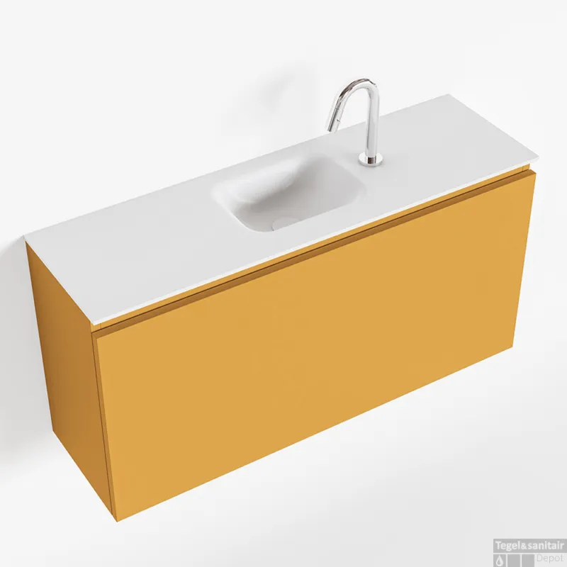 Snelle Levering MONDIAZ OLAN 100cm toiletmeubel ocher. LEX wastafel talc midden 1 kraangat