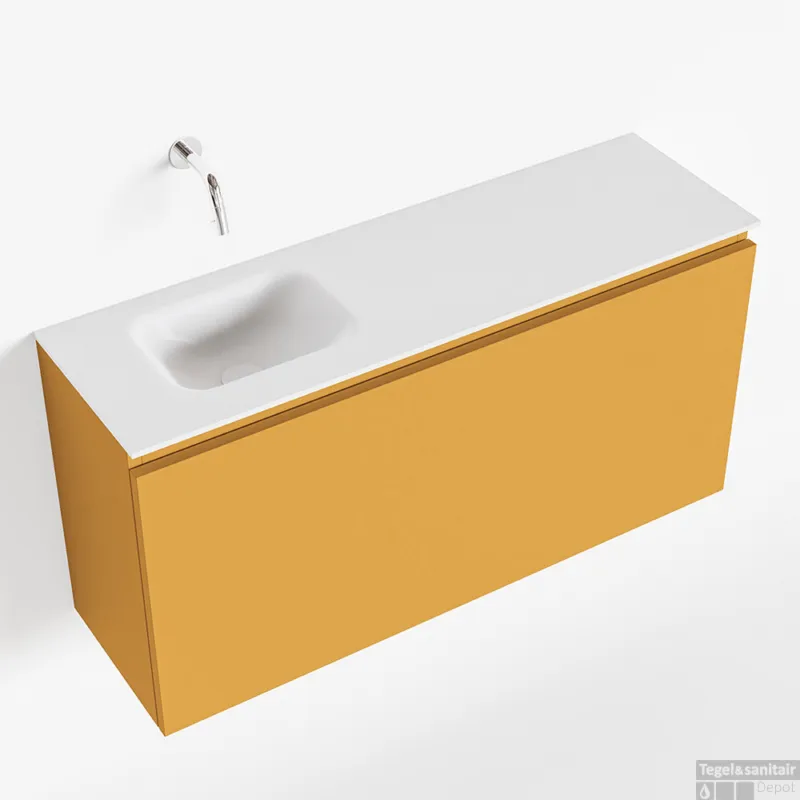 Superprijs MONDIAZ OLAN 100cm toiletmeubel ocher. LEX wastafel talc links geen kraangat