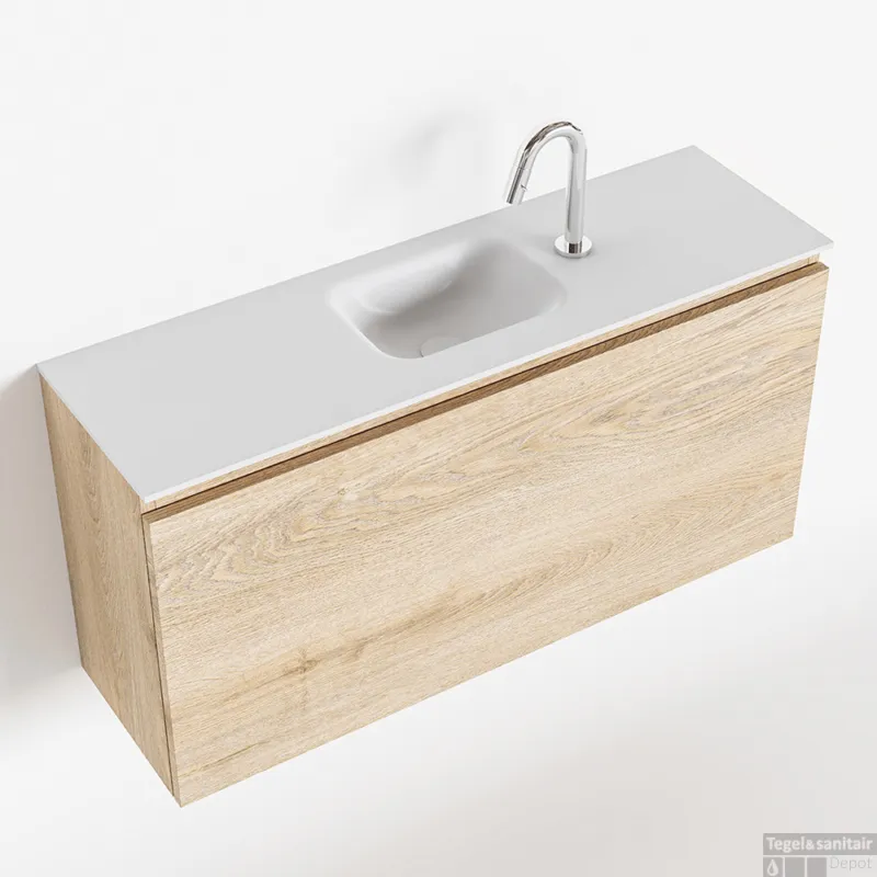MONDIAZ OLAN 100cm toiletmeubel washed_oak. LEX wastafel talc midden 1 kraangat Hete Deal