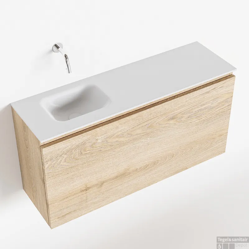 MONDIAZ OLAN 100cm toiletmeubel washed_oak. LEX wastafel talc links geen kraangat Must-Have