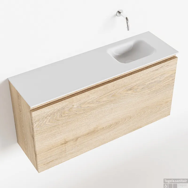 MONDIAZ OLAN 100cm toiletmeubel washed_oak. LEX wastafel talc rechts geen kraangat Must-Have