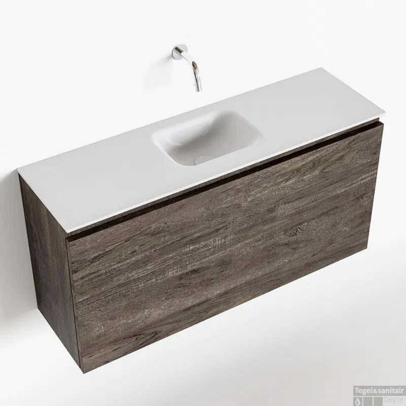 MONDIAZ OLAN 100cm toiletmeubel dark brown. LEX wastafel talc midden geen kraangat Bestel Nu