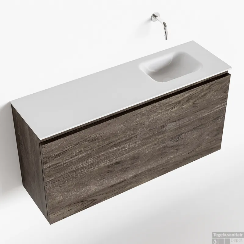 Nu Kopen MONDIAZ OLAN 100cm toiletmeubel dark brown. LEX wastafel talc rechts geen kraangat