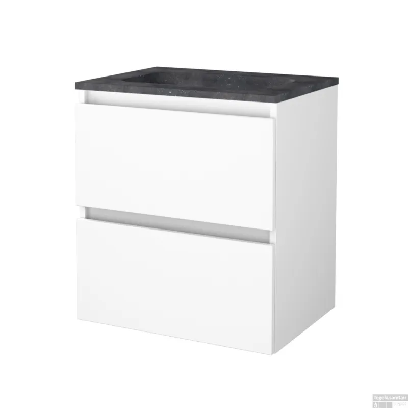 Direct Beschikbaar Badmeubelset BWS Salt 60x46cm Greeploos 2 Lades Met Wastafel Hardsteen Ice White
