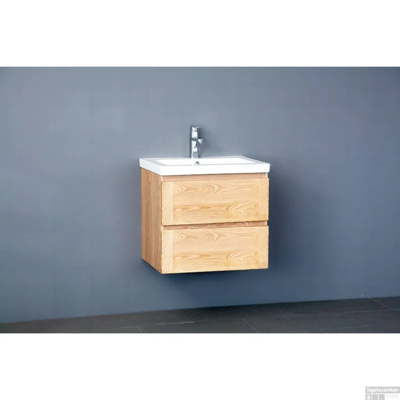 Badkamermeubelset Sanilux Wood Keramiek 60x47x50 cm Eikenhout (inclusief 1 kraangat) Speciale Aanbieding