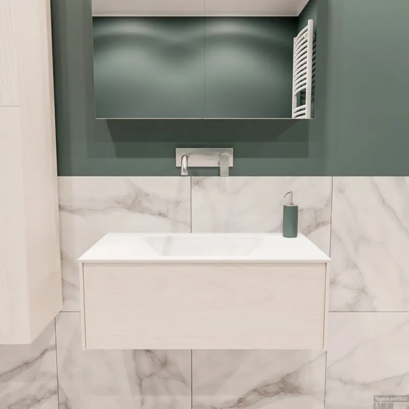 Badkamermeubel BWS Madrid Wit 80x45x30 cm Mat Witte Solid Surface Wastafel (0 kraangaten) Koopje