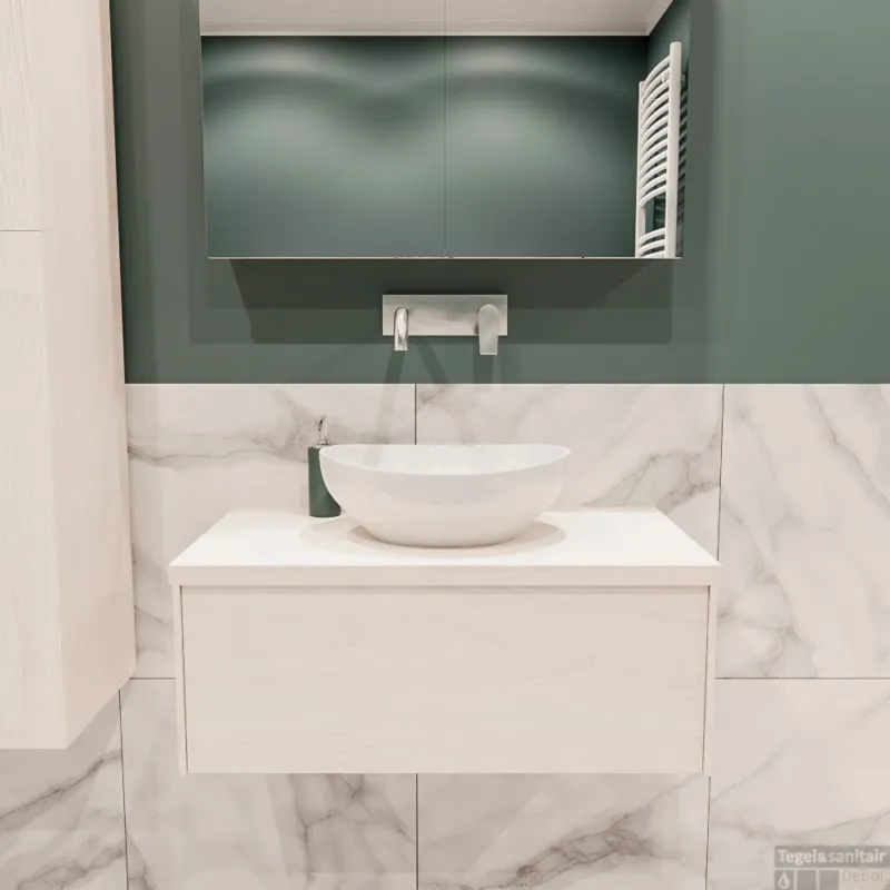 Badkamermeubel BWS Madrid Wit 80 cm met Topblad en Keramische Waskom (0 kraangaten) Premium