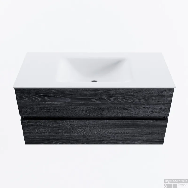 Must-Have MONDIAZ VICA 100cm badmeubel onderkast Antracite 2 lades. Wastafel CLOUD midden zonder kraangat, kleur Talc.