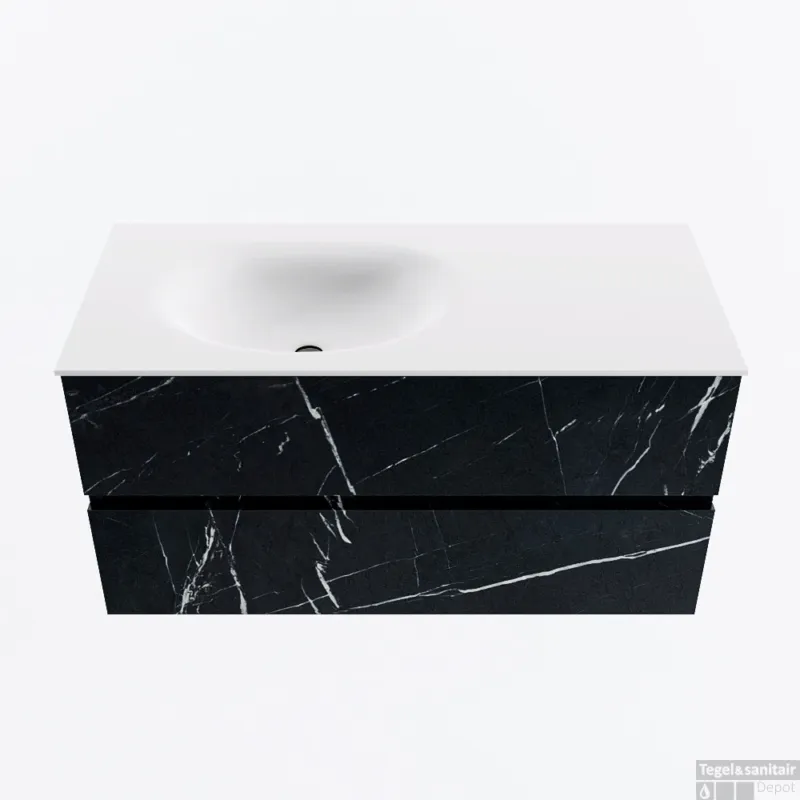 MONDIAZ VICA 100cm badmeubel onderkast Marquina 2 lades. Wastafel MOON links 1 kraangat, kleur Talc. Fabrieksprijs