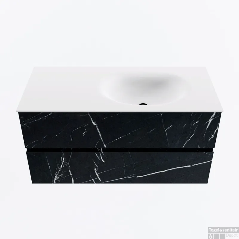 Gratis Retour MONDIAZ VICA 100cm badmeubel onderkast Marquina 2 lades. Wastafel MOON rechts 1 kraangat, kleur Talc.