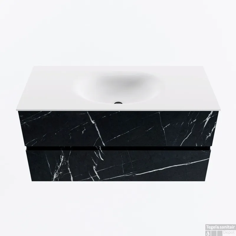 MONDIAZ VICA 100cm badmeubel onderkast Marquina 2 lades. Wastafel MOON midden zonder kraangat, kleur Talc. Rechtstreeks Van De Fabrikant