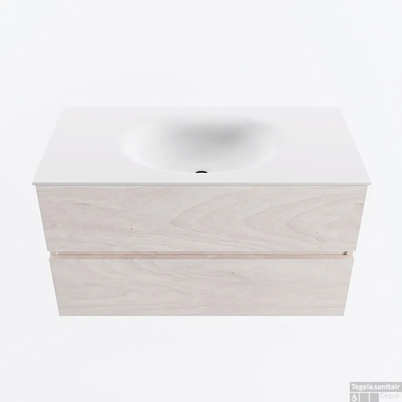 MONDIAZ VICA 90cm badmeubel onderkast Underlayment 2 lades. Wastafel MOON midden zonder kraangat, kleur Talc. Betaalbaar