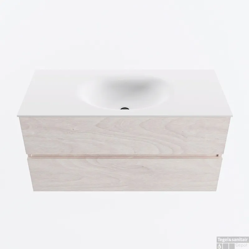 MONDIAZ VICA 100cm badmeubel onderkast Underlayment 2 lades. Wastafel MOON midden zonder kraangat, kleur Talc. Rechtstreeks Van De Fabrikant