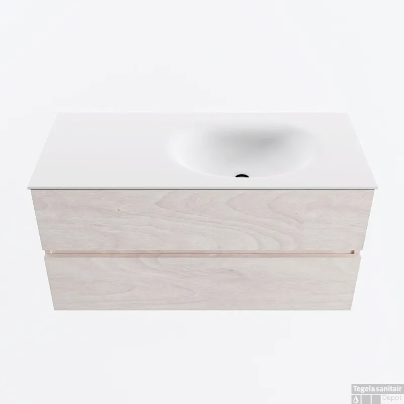 Tijdelijk Beschikbaar MONDIAZ VICA 100cm badmeubel onderkast Underlayment 2 lades. Wastafel MOON rechts zonder kraangat, kleur Talc.