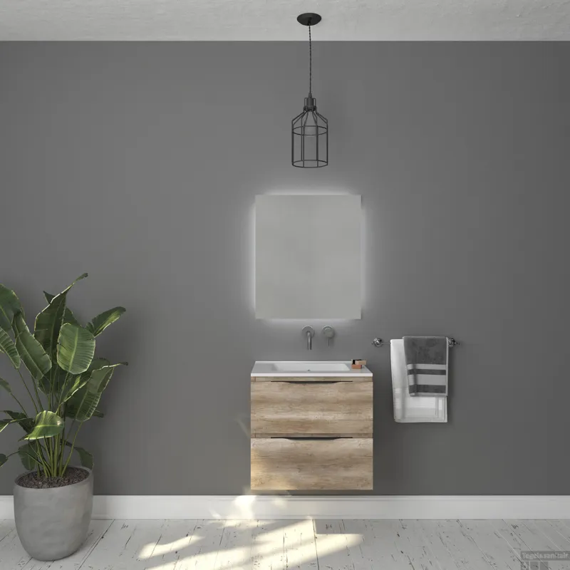 Superprijs Badkamermeubelset Gliss Design Hera Mat Zwart 70cm 2 Laden Oud Grijs Eiken (Keuze Wastafel)
