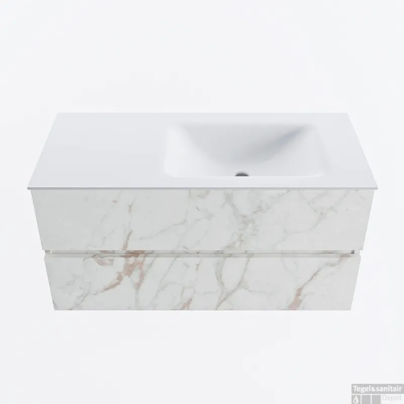 Veilige Betaling MONDIAZ VICA 100cm badmeubel onderkast Carrara 2 lades. Wastafel CLOUD rechts zonder kraangat, kleur Talc.