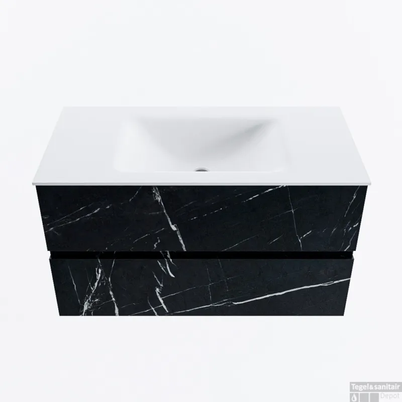 MONDIAZ VICA 90cm badmeubel onderkast Marquina 2 lades. Wastafel CLOUD midden zonder kraangat, kleur Talc. Rechtstreeks Van De Fabrikant