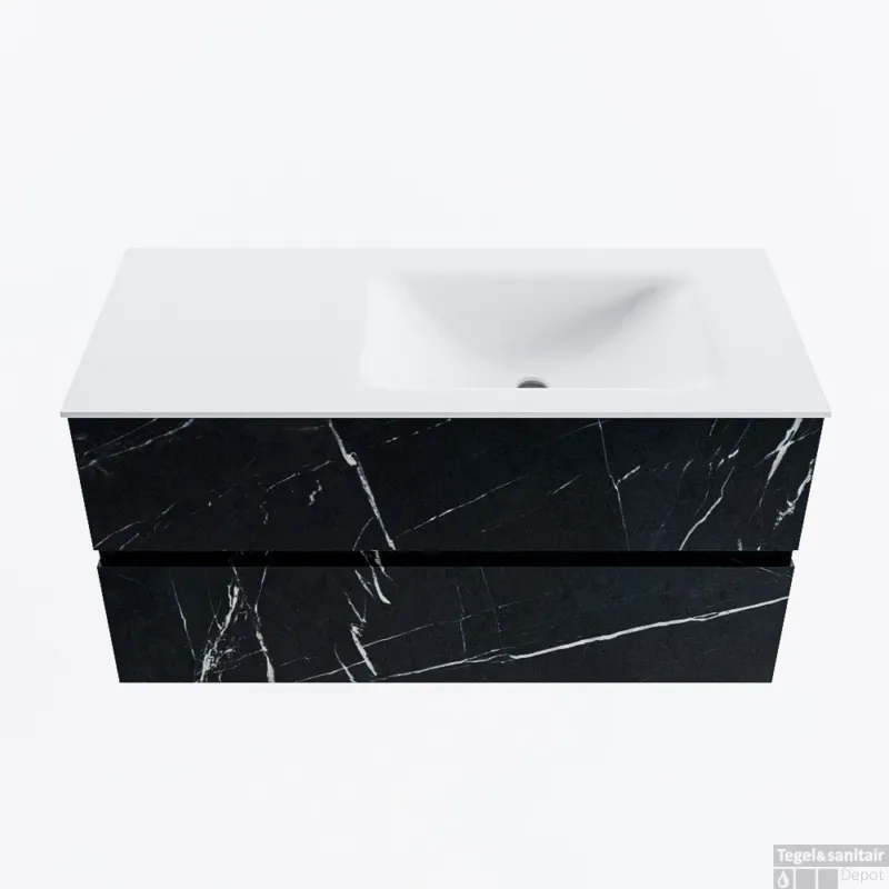 Alleen Vandaag MONDIAZ VICA 100cm badmeubel onderkast Marquina 2 lades. Wastafel CLOUD rechts zonder kraangat, kleur Talc.