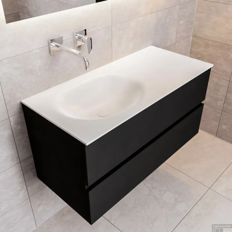 Speciale Aanbieding Badkamermeubel Solid Surface BWS Stockholm 100x45 cm Mat Zwart Urban Links (0 kraangaten)