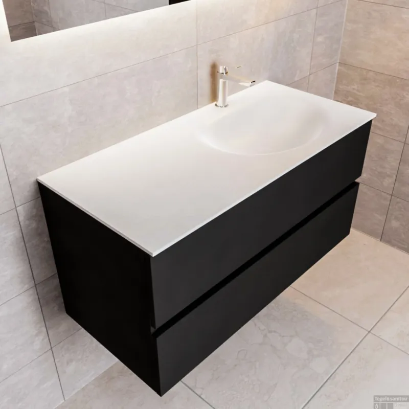 Superprijs Badkamermeubel Solid Surface BWS Stockholm 100x45 cm Mat Zwart Urban Rechts (1 kraangat)