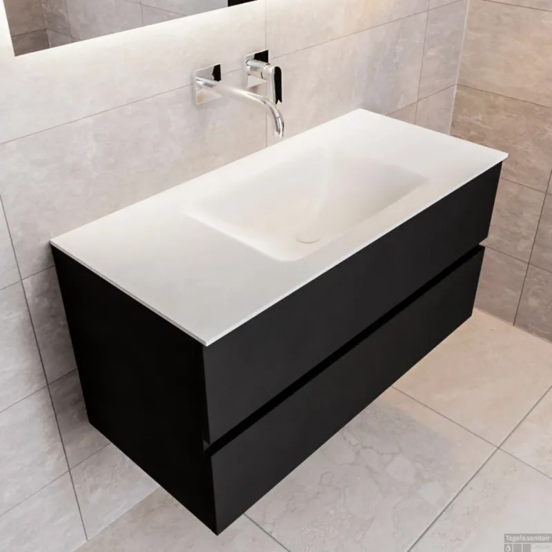 Gecertificeerd Badkamermeubel Solid Surface BWS Oslo 100x45 cm Mat Zwart Urban Midden (0 kraangaten)