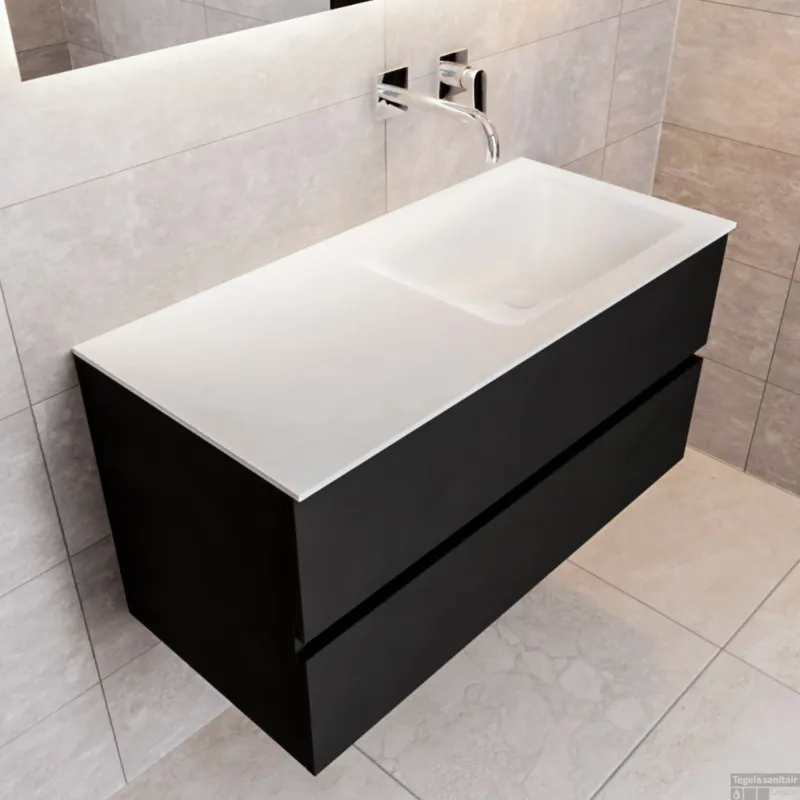 Meest Verkocht Badkamermeubel Solid Surface BWS Oslo 100x45 cm Mat Zwart Urban Rechts (0 kraangaten)
