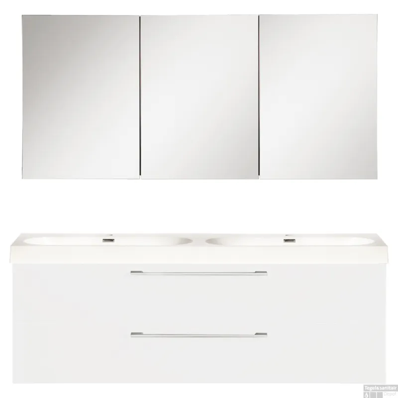 Badkamermeubelset Differnz Somero Met Keramiek Wastafel 120 cm Hoogglans Wit (Inc. Spiegelkast) Shop Nu