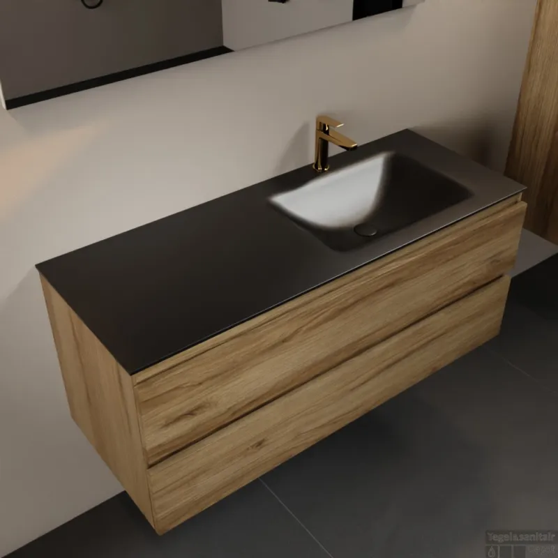 MONDIAZ AIVY 120cm badmeubel Chai, wastafel Urban solid surface rechts 1 kraangat (AI-351641URBAN-SI - AI-M120CHRE) Must-Have